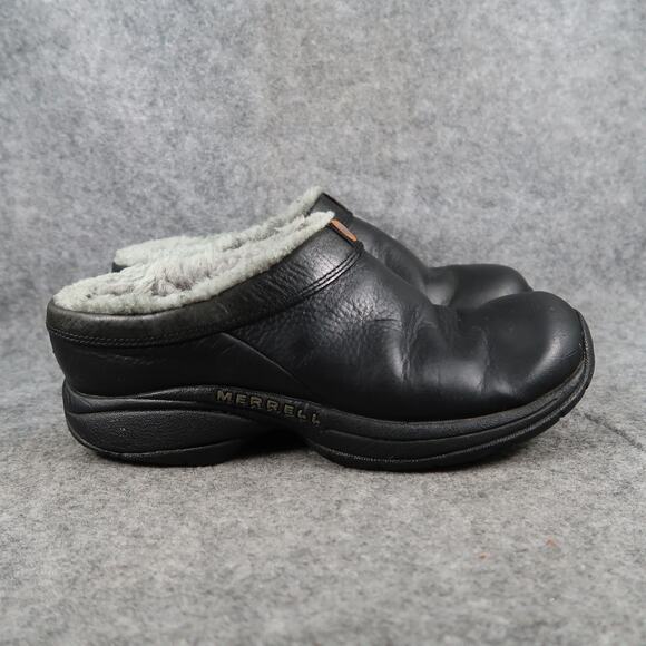 Merrell Shoes Womens 8.5 Slip On Clogs Black Smooth Leather Casual Warm Comfort - Picture 1 of 16